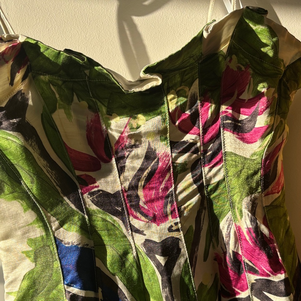 Aje Paradiso Cinched Floral Linen-Blend Midi Dress - Picture 8 of 10